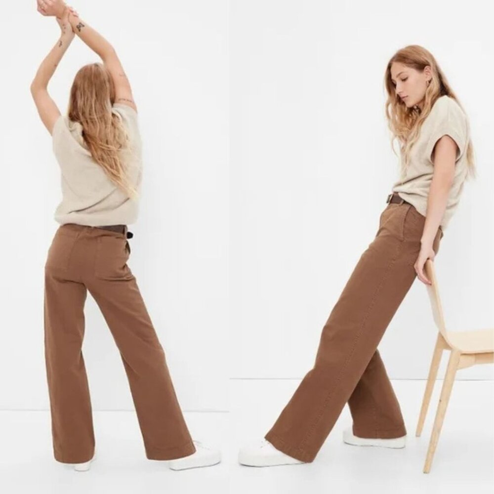 Gap - Loose Wide Leg Mid Rise Khaki Pants | Style 802061 | Cozy Brown | 4 Petite